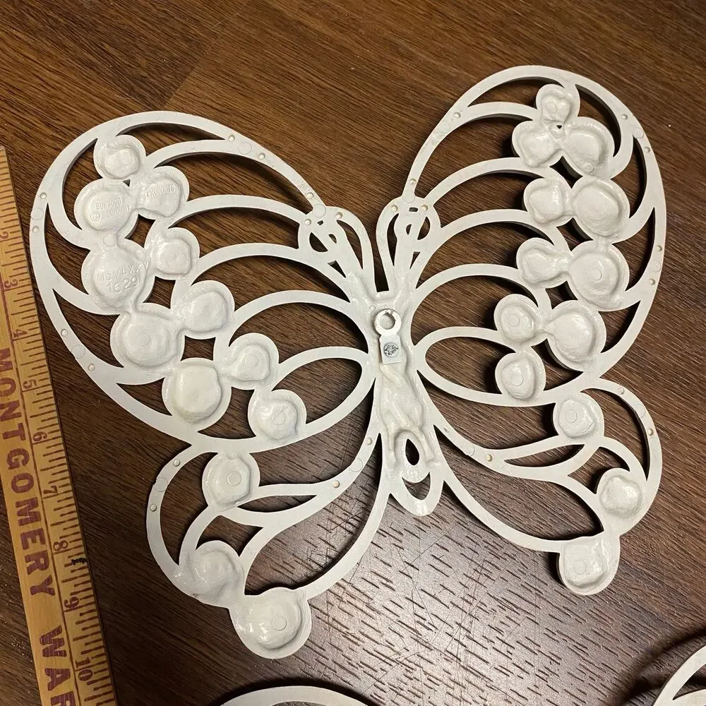 Vintage 1976 Burwood Products White Butterfly Wall Hanging Set Pair MCM Boho